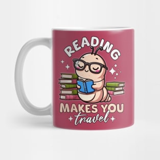 Cute Worm Reading Makes You Travel for Books Lover Mug